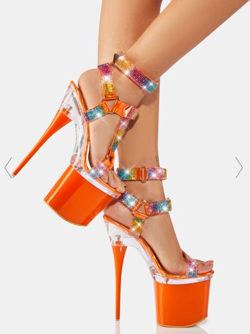 Golden Bulls | Sexy Rhinestone Orange & Rainbow Platform Stiletto Heels | 8 NIB